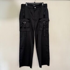 Steve Madden Black Satin Cargo Pants